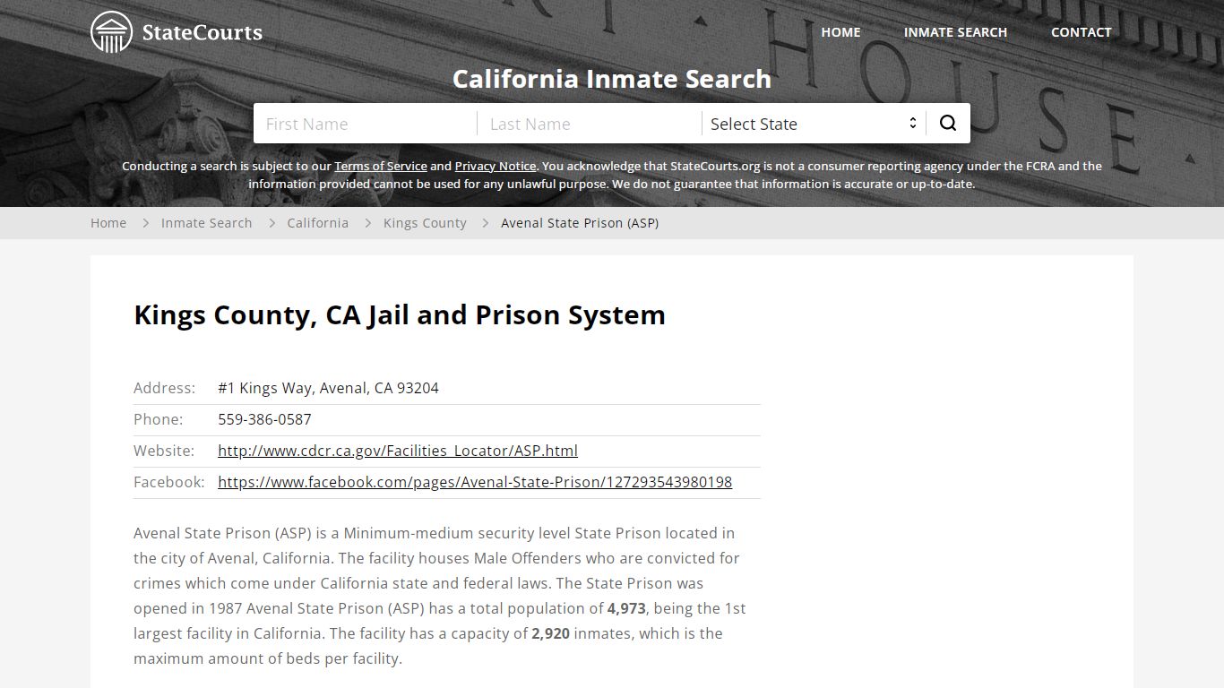 Avenal State Prison (ASP) Inmate Records Search ...
