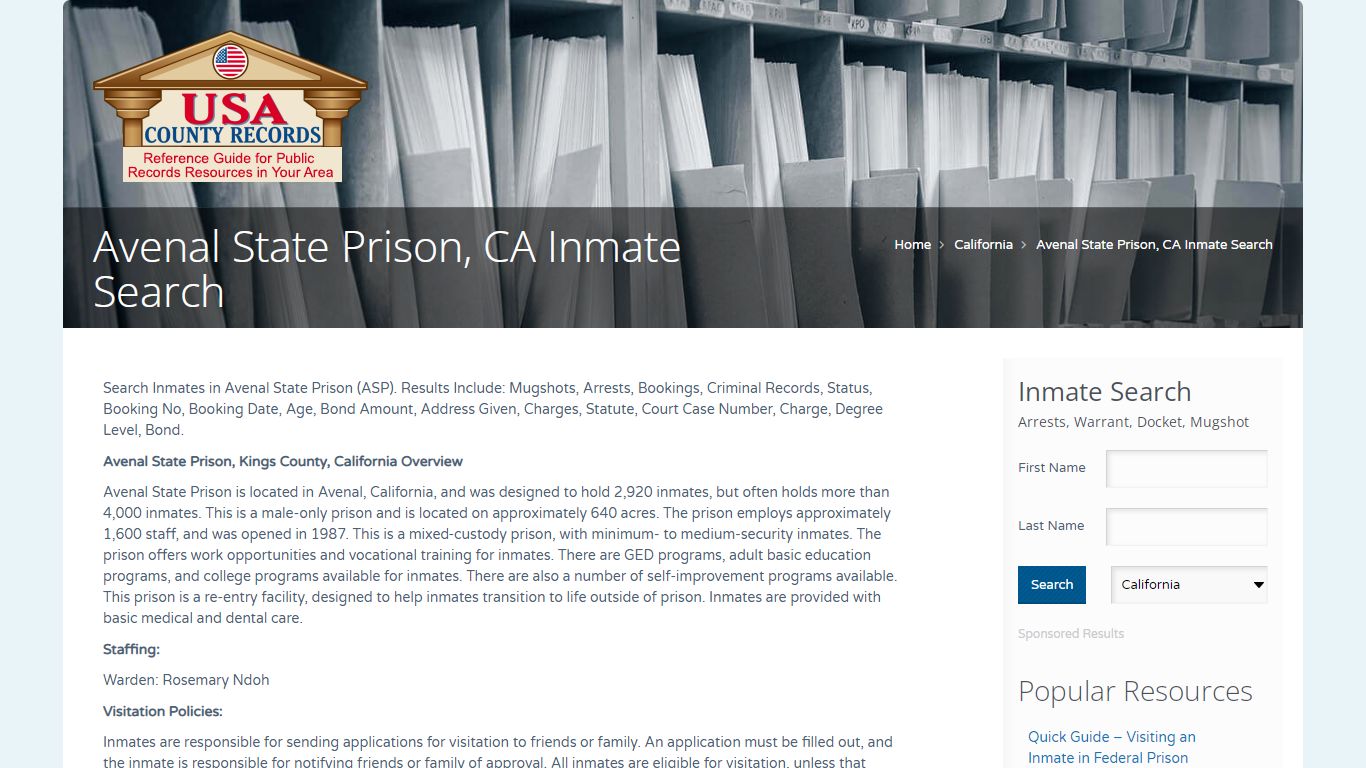 Avenal State Prison, CA Inmate Search | Name Search