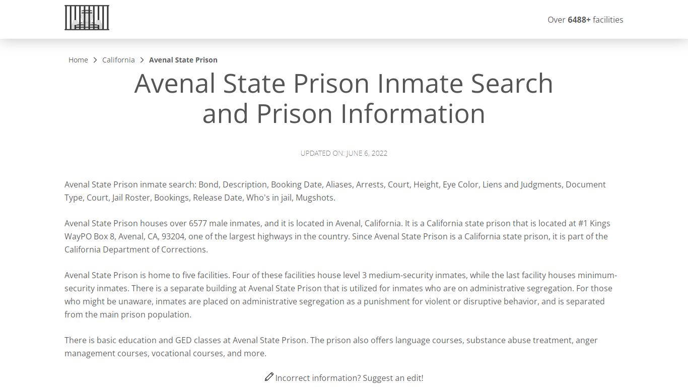 Avenal State Prison Inmate Search, Visitation, Phone no ...